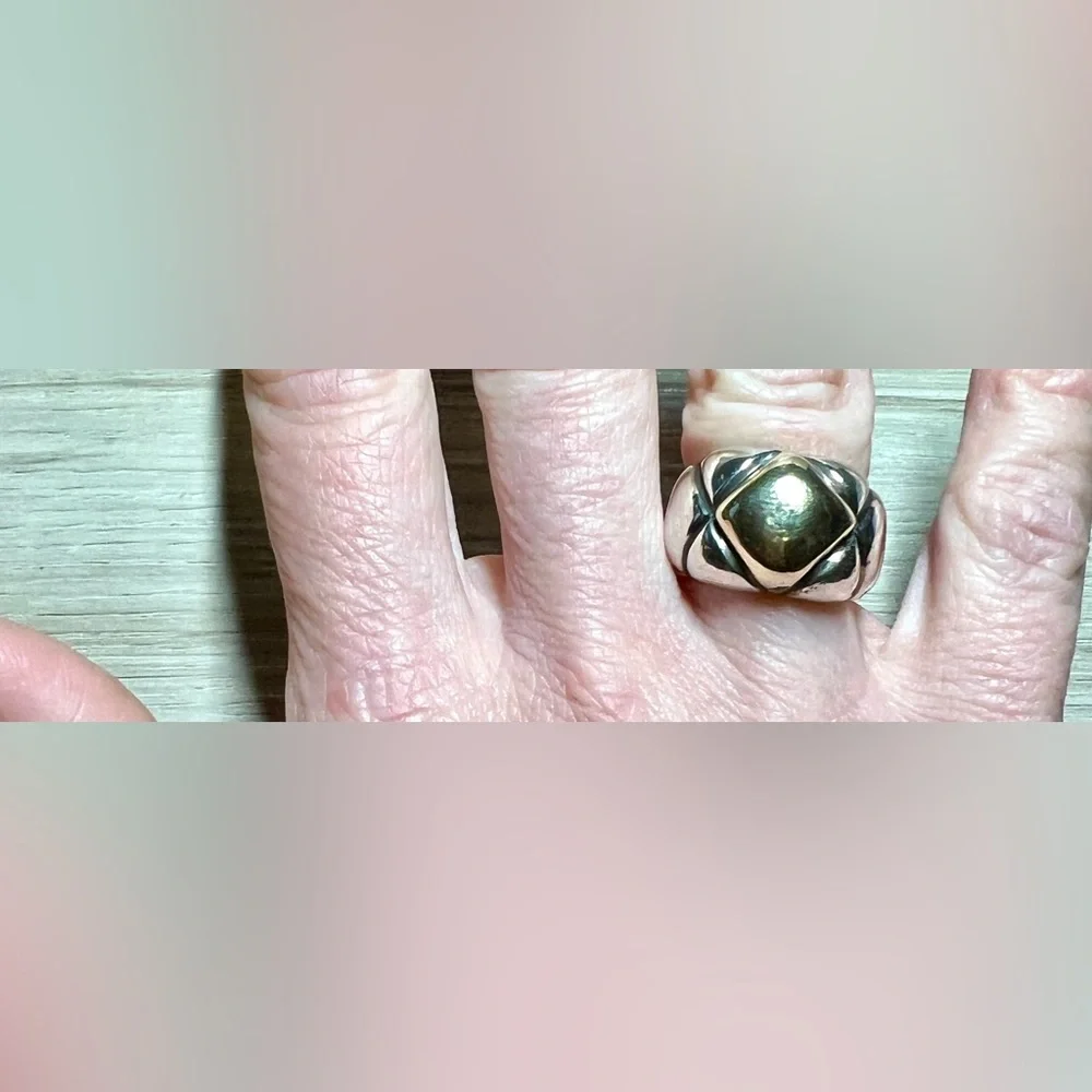 Heavy ZINA Sterling Silver & 14K Gold Sculptural Modernist Dome Ring, Size 5.5
